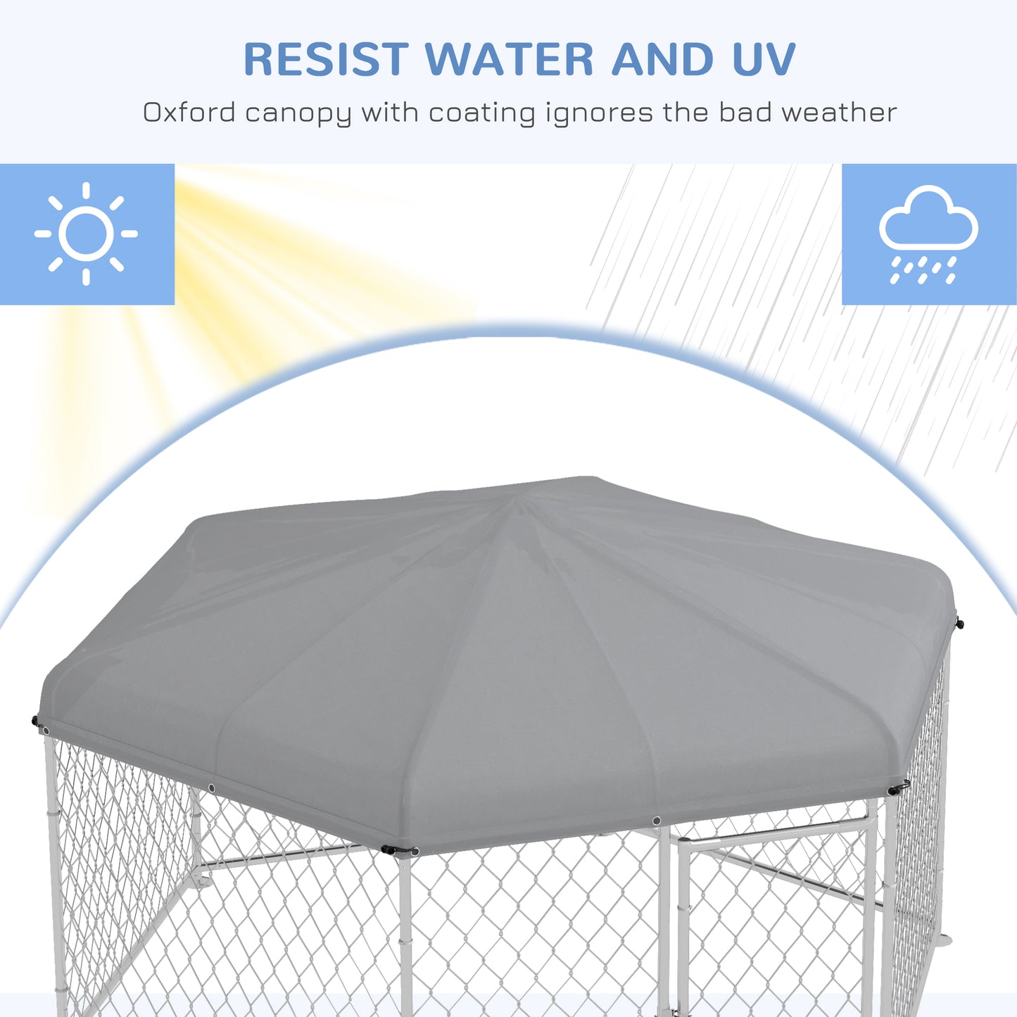 PawHut 6.9' x 6.1' x 4.9' Dog Kennel Outdoor for Medium and Large-Sized Dogs with Waterproof UV Resistant Roof, Silver