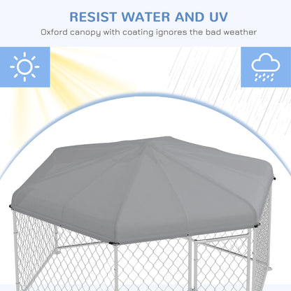 PawHut 6.9' x 6.1' x 4.9' Dog Kennel Outdoor for Medium and Large-Sized Dogs with Waterproof UV Resistant Roof, Silver