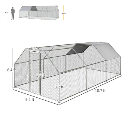 PawHut Large Chicken Coop Metal Chicken Run with Waterproof and Anti-UV Cover, Flat Shaped Walk-in Fence Cage Hen House for Outdoor and Yard Farm Use, 1.3" Tube Diameter, 9' x 18.5' x 6.5'