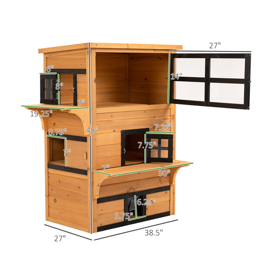 PawHut Outdoor Cat House, 3-Tier Kitty Shelter with 5 Escape Doors, Weather Resistant, Yellow & Black