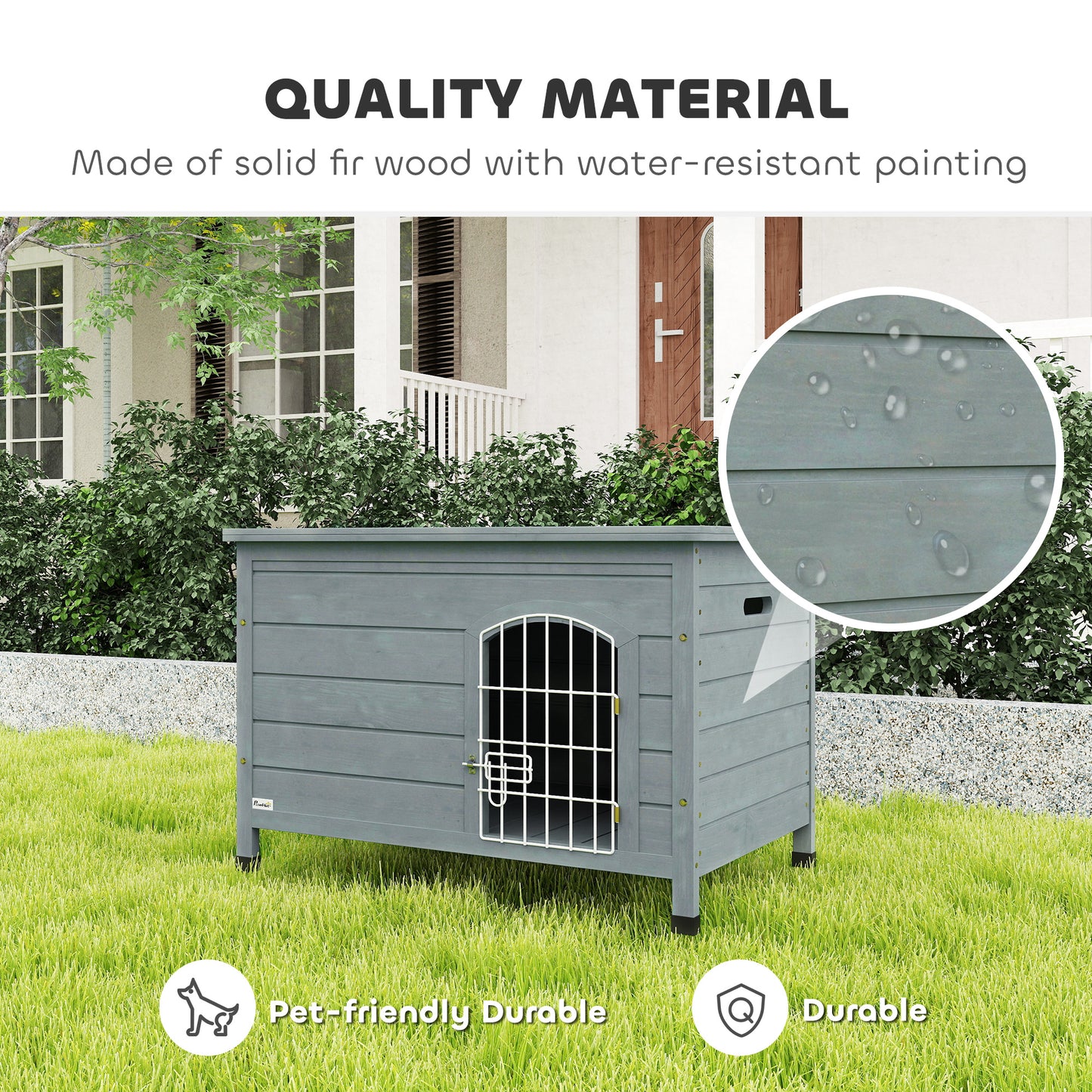 PawHut 31.5"L Wooden Decorative Dog Cage Kennel Wire Door with Lock, Openable Top Removable Bottom, Dark Gray
