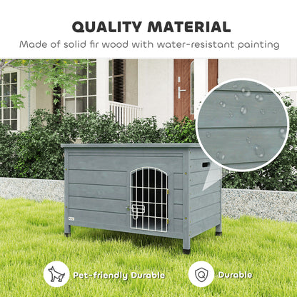 PawHut 31.5"L Wooden Decorative Dog Cage Kennel Wire Door with Lock, Openable Top Removable Bottom, Dark Gray