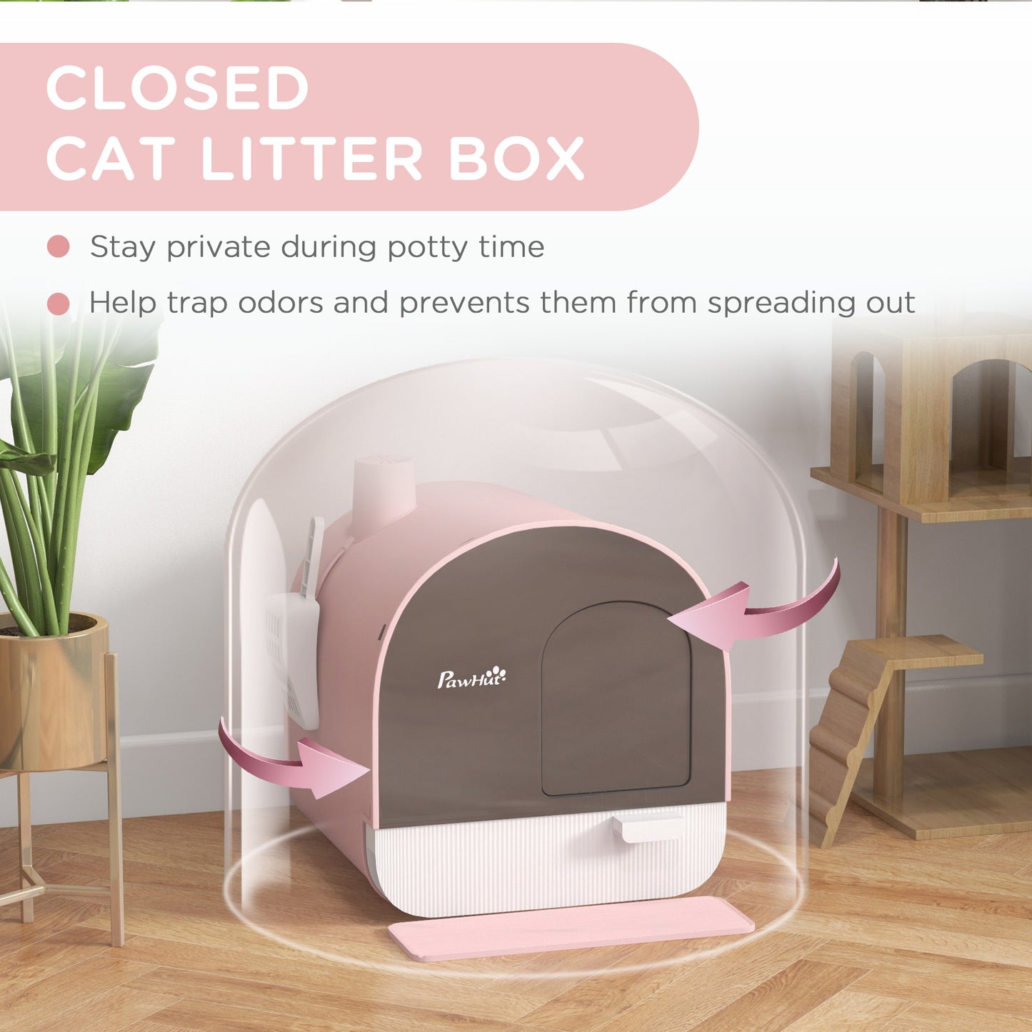 PawHut Cat Litter Box with Lid with Scoop and Filter, Pink