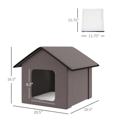 PawHut Heated Cat Houses for Outdoor and Indoor, Portable Kitty Shelter, Waterproof and Insulated, Brown