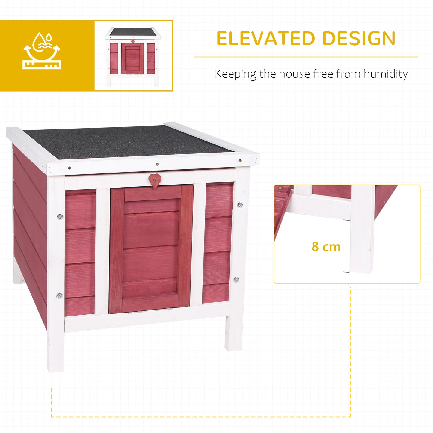 PawHut Small Wooden Rabbit Hutch Bunny Cage Guinea Pig Cage Duck House Dog House with Openable & Waterproof Roof, for Rabbits, Chickens, Ducks, Red