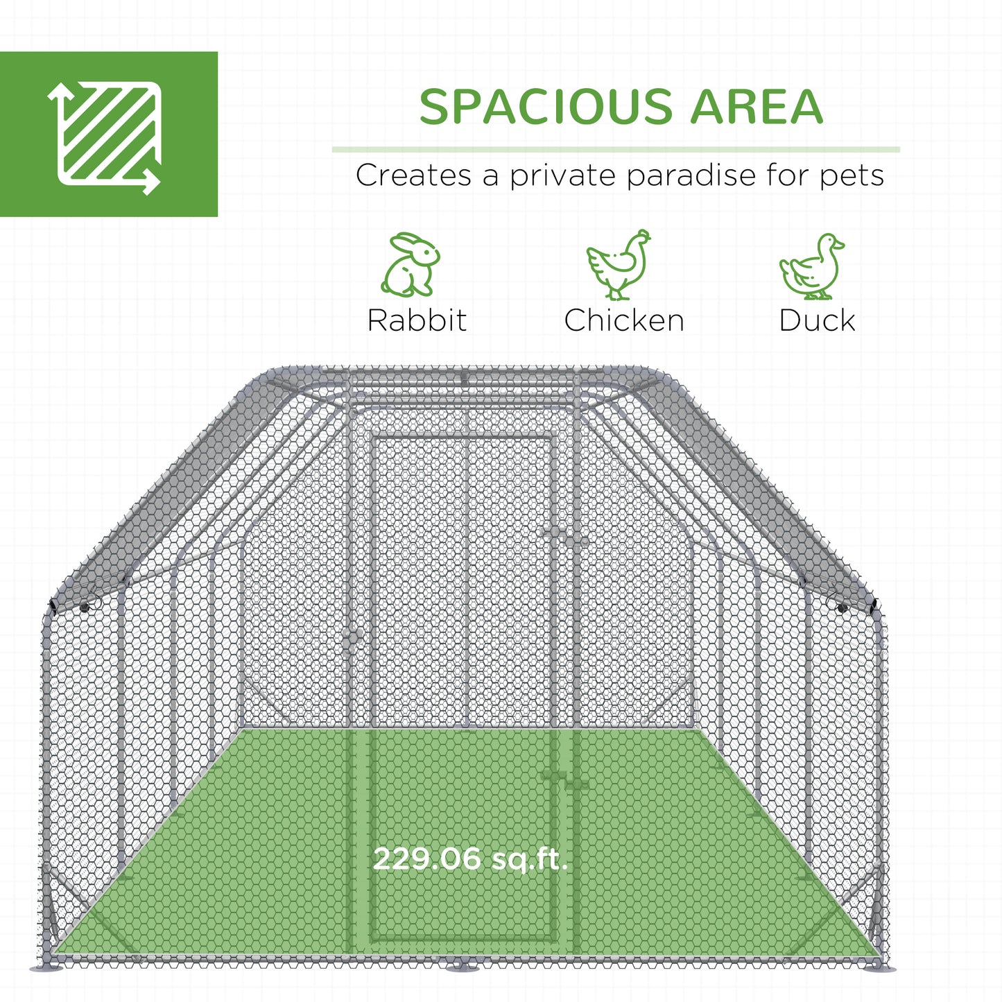 PawHut Large Chicken Coop Metal Chicken Run with Waterproof and Anti-UV Cover, Flat Shaped Walk in Fence Cage Hen House for Outdoor and Yard Farm Use, 1" Tube Diameter, 9.2' x 24.9' x 6.4'