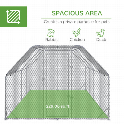 PawHut Large Chicken Coop Metal Chicken Run with Waterproof and Anti-UV Cover, Flat Shaped Walk in Fence Cage Hen House for Outdoor and Yard Farm Use, 1" Tube Diameter, 9.2' x 24.9' x 6.4'