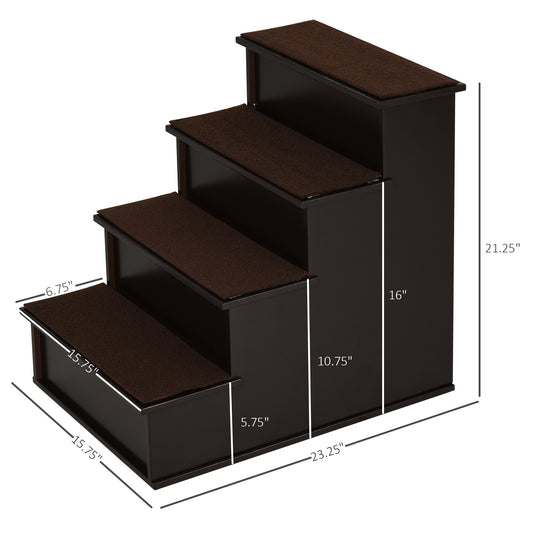 PawHut Pet Stairs, Small Pet Steps with Cushioned Removable Covering for Dogs and Cats Up To 22 lbs, Brown