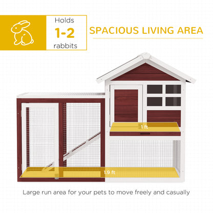 PawHut 48" Wooden Rabbit Hutch Bunny Cage with Waterproof Asphalt Roof, Fun Outdoor Run, Removable Tray and Ramp, for Rabbits, Chickens, Ducks, Brown