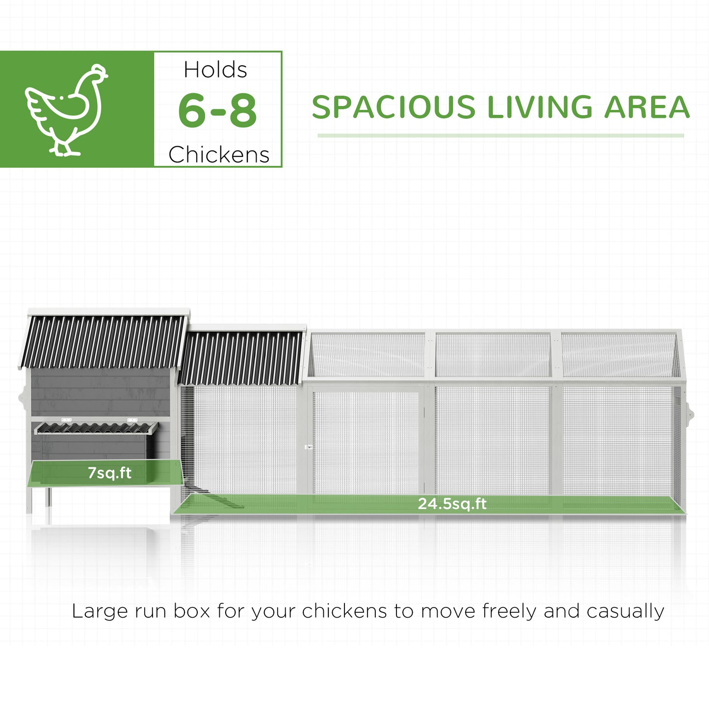PawHut 162" Large Chicken Coop Wooden for 6-8 Chickens with Handles, Outdoor Chicken Cage Hen House with 2 Nesting Boxes, Water-resistant Roof, Removable Tray, Ramp, Storm Gray