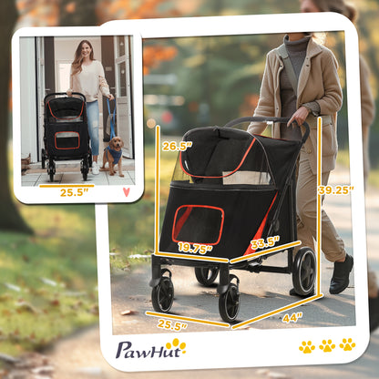 PawHut One-Click Foldable Dog Stroller for M, L Dogs, Pet Stroller, Black
