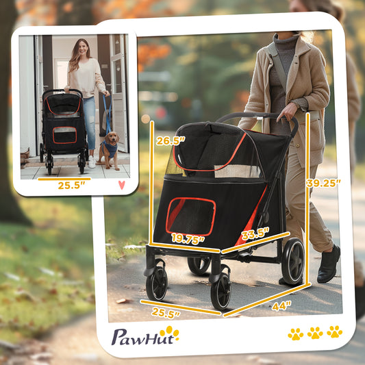 PawHut One-Click Foldable Dog Stroller for M, L Dogs, Pet Stroller, Black