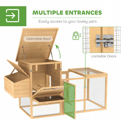 PawHut 75" Wooden Chicken Coop with Nesting Box, Removable Tray, Ramp Run, for Garden Backyard, Natural Wood