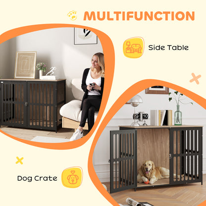 PawHut 39" Dog Crate Furniture w/ Anti-Chew Resistant Mesh, Anti-Escape Single Door, for Large Dogs, Walnut Brown