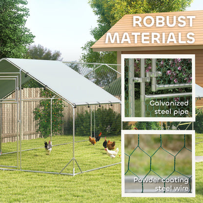 PawHut Metal Chicken Run w/ Waterproof & Anti-UV Cover, Feeding Door, Hanging Feeder, for 24-30 Chickens, 9.8' x 26.2' x 6.4'