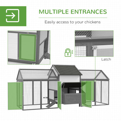 PawHut 100" Chicken Coop Poultry Cage with Double Run, Nesting Box, Gray