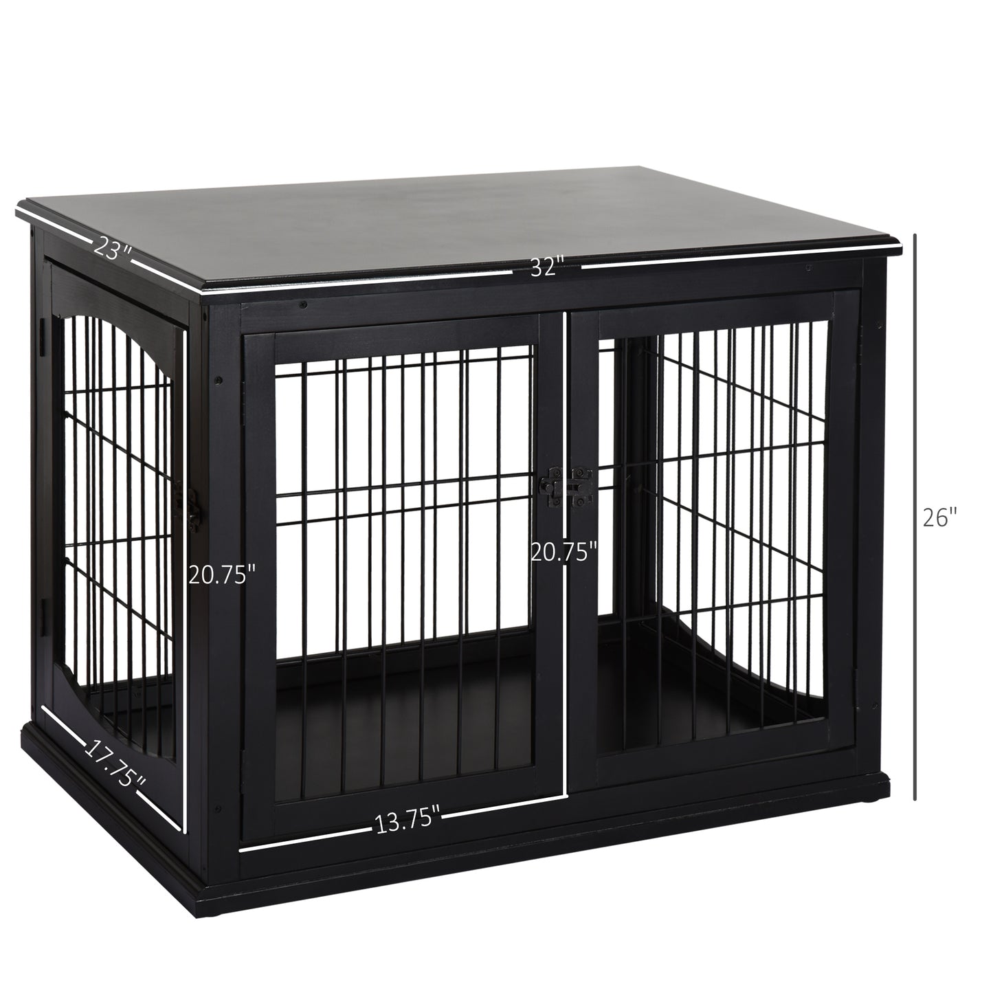 PawHut Dog Crate Furniture, 32" Small Dog Cage End Table with 2 Doors, Lockable Door, Puppy Kennel Indoor, Black