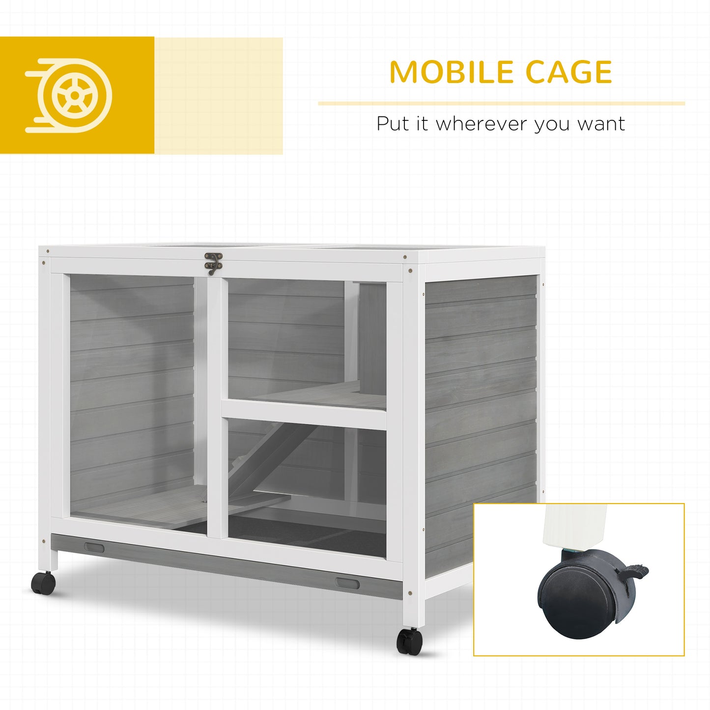 PawHut Desk/Table Sized Rabbit Hutch with Wheels