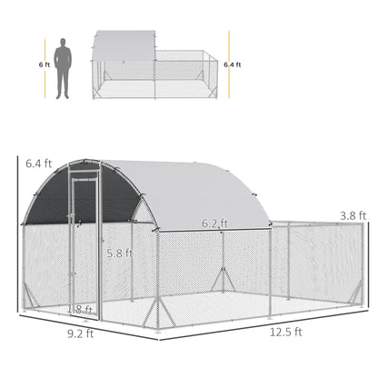 PawHut Large Chicken Coop Metal Chicken Run for Chickens with Waterproof and Anti-UV Cover, Dome Shaped Walk in Fence Cage Hen House for Outdoor and Yard Farm Use, 1" Dia, 12.5' x 9.2' x 6.4'