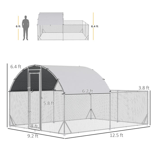 PawHut Large Chicken Coop Metal Chicken Run for Chickens with Waterproof and Anti-UV Cover, Dome Shaped Walk in Fence Cage Hen House for Outdoor and Yard Farm Use, 1" Dia, 12.5' x 9.2' x 6.4'