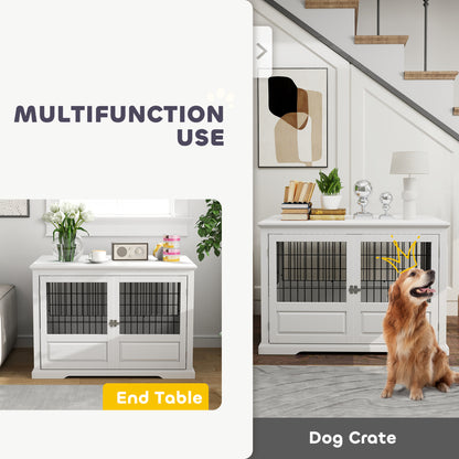 PawHut 43" Dog Crate Furniture with 3 Doors, Removable Tray, for Extra Large Medium Small Dogs, Indoor Use, White