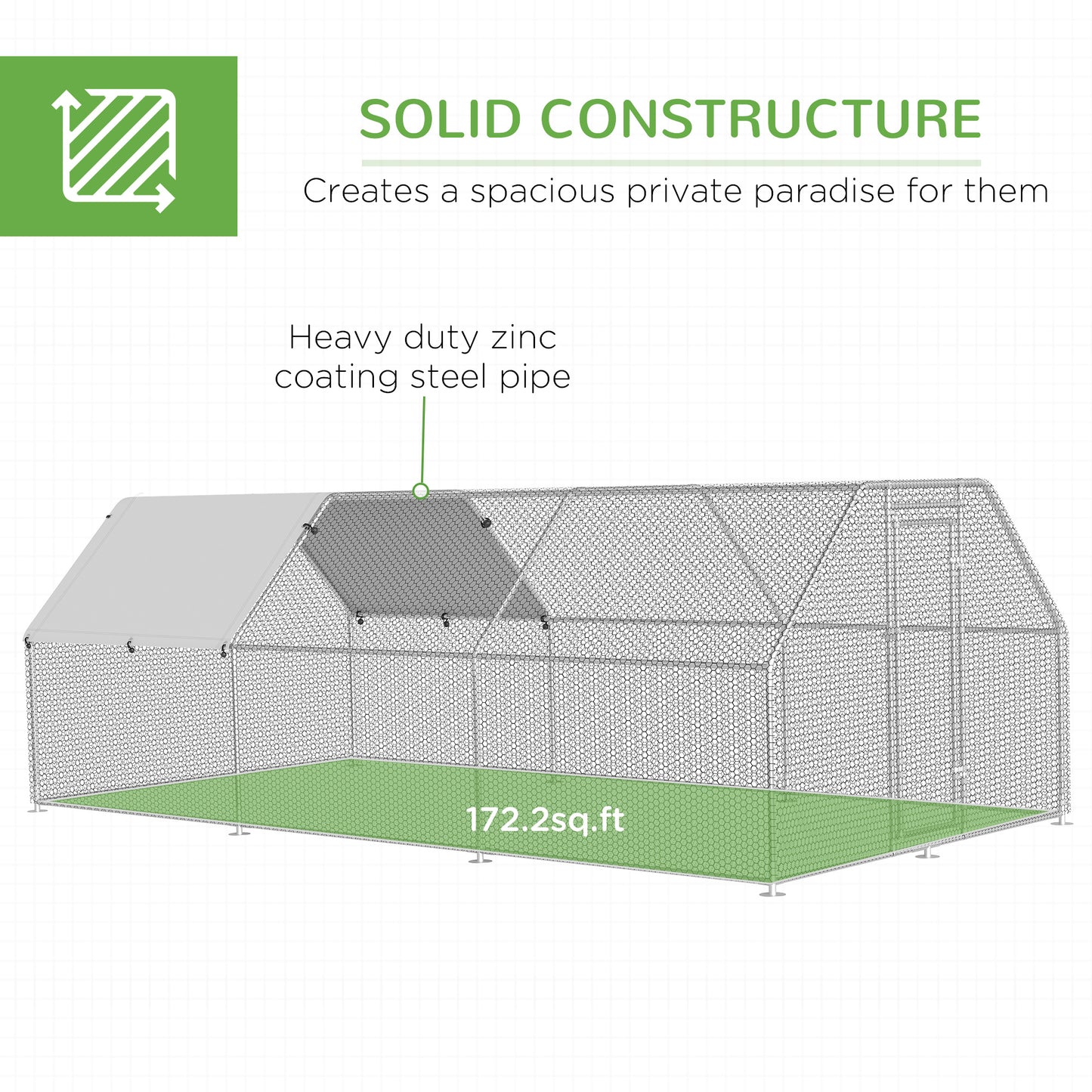 PawHut Large Chicken Coop Metal Chicken Run with Waterproof and Anti-UV Cover, Flat Shaped Walk-in Fence Cage Hen House for Outdoor and Yard Farm Use, 1.3" Tube Diameter, 9' x 18.5' x 6.5'