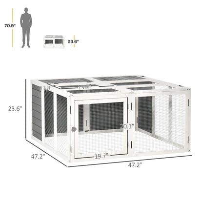PawHut Wooden Rabbit Hutch with Openable Foldable Top for 1-4 Bunnies