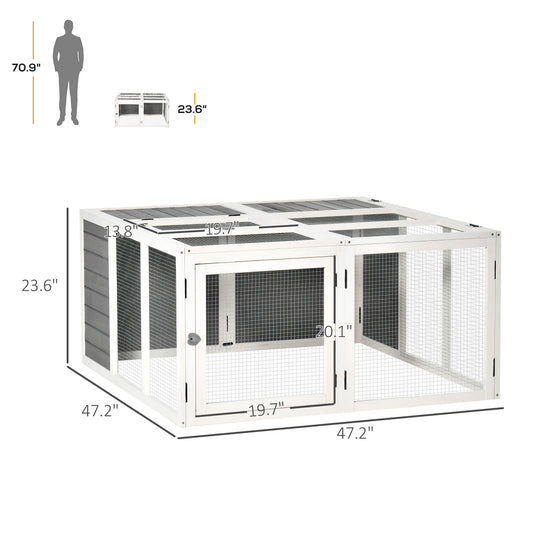 PawHut Wooden Rabbit Hutch with Openable Foldable Top for 1-4 Bunnies