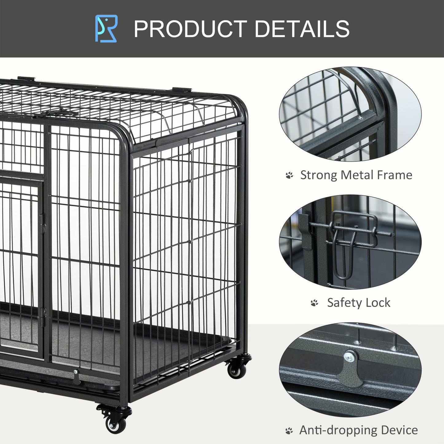 PawHut Folding Design Heavy Duty Metal Dog Cage Crate & Kennel with Removable Tray and Cover, & 4 Locking Wheels, Indoor/Outdoor 49"