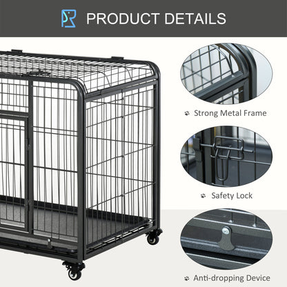 PawHut Folding Design Heavy Duty Metal Dog Cage Crate & Kennel with Removable Tray and Cover, & 4 Locking Wheels, Indoor/Outdoor 49"