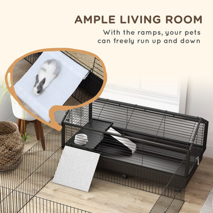 PawHut Small Animal Playpen Cage with Rolling Caster, Water Bottle 46.5"