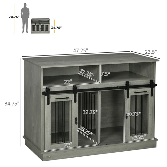 PawHut Dog Crate Furniture for Large Small Dogs, Double Dog Kennel, Gray