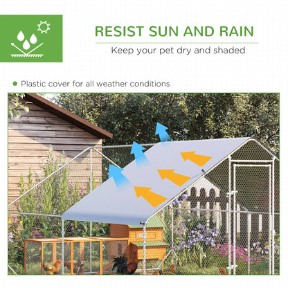 PawHut 10' x 13' x 6.5' Metal Frame Chicken Run, Outdoor Hen House with Cover & Lockable Door