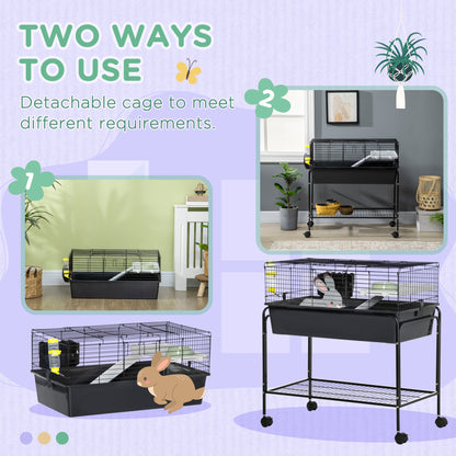 PawHut Two-Story Small Animal Cage Removable from Stand, Pet Habitat with Shelf & Wheels, 33" x 18.5" x 35", Charcoal Gray