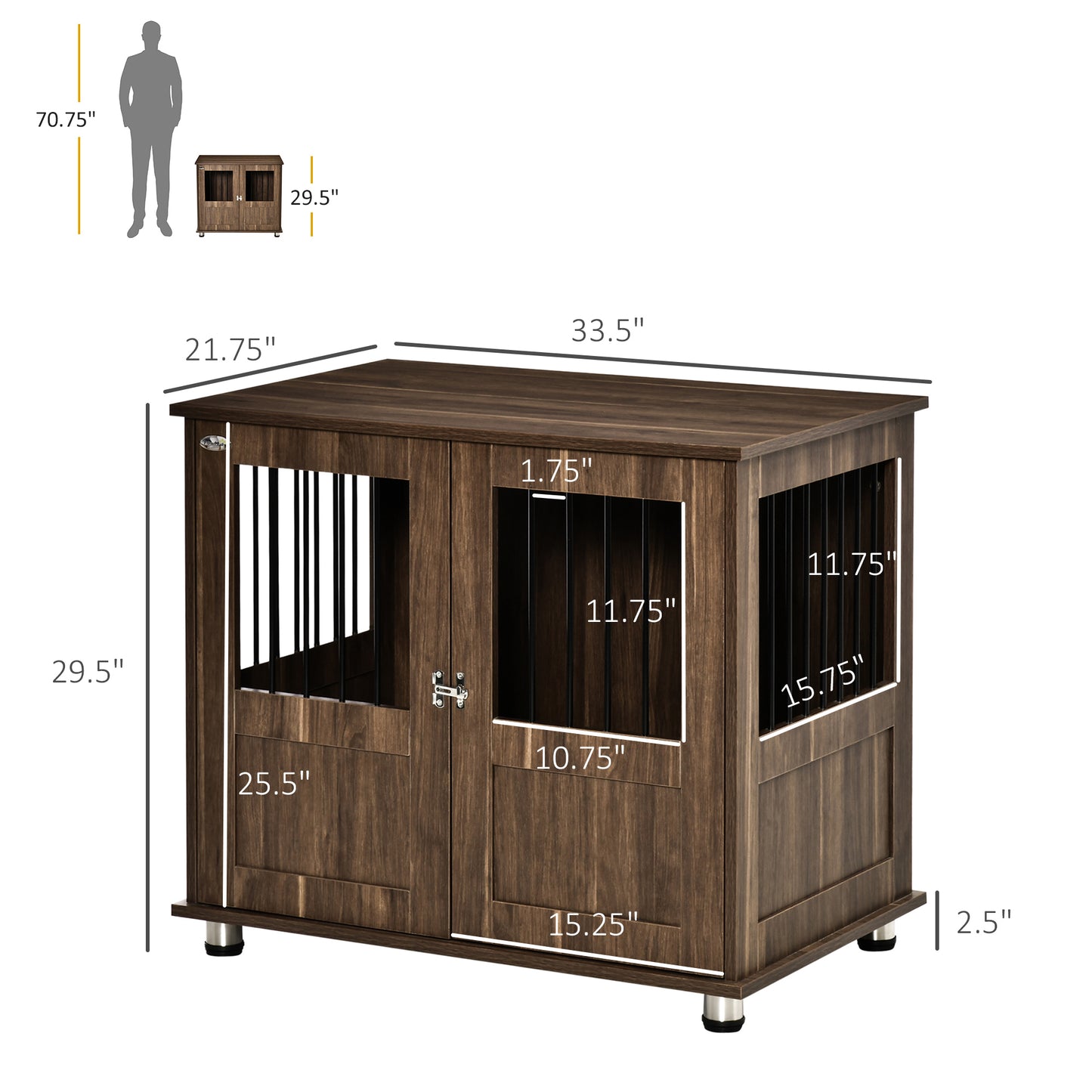 PawHut Dog Crate Furniture, Wooden End Table Furniture with Lockable Magnetic Doors, Small & Medium Size Pet Kennel Indoor Animal Cage, Brown