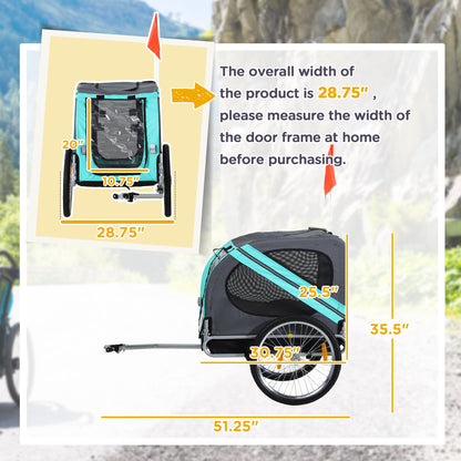 Dog Bike Trailer with 3 Entrances Large Wheels, Green