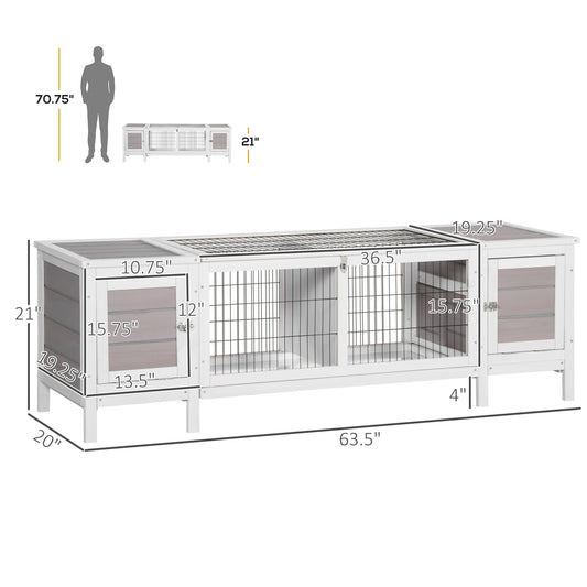 PawHut Rabbit/Guinea Pig Hutch w/ Pull-Out Tray & Divider Board ~ White
