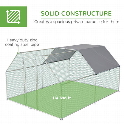 PawHut Large Chicken Coop Metal Chicken Run with Waterproof and Anti-UV Cover, Flat Shaped Walk-in Fence Cage Hen House for Outdoor and Yard Farm Use, 1.3" Tube Diameter, 9' x 12' x 6.5'
