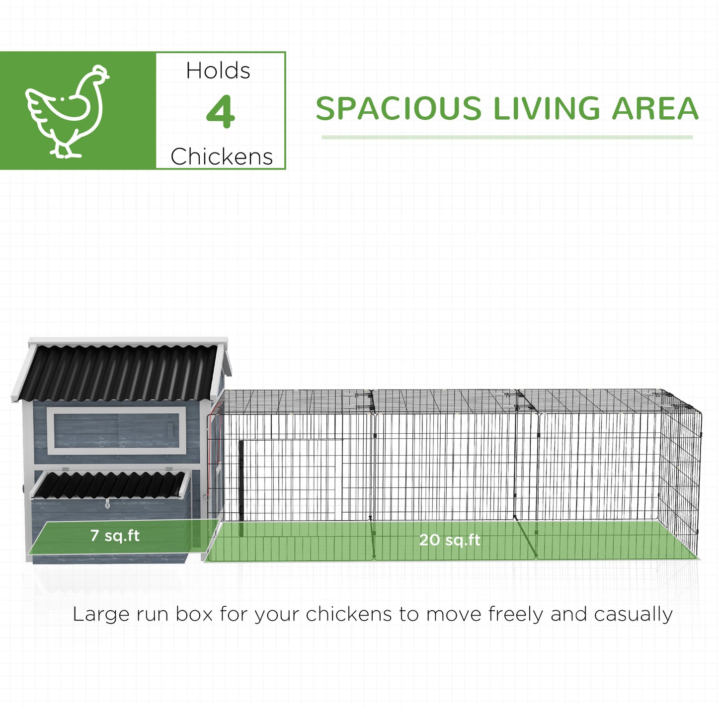 PawHut 11' x 5' x 3.5' Wooden Chicken Coop with Nesting Box, Run, Pull-out Tray, Perches for 2-4 Chickens, Dark Gray