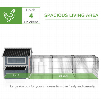 PawHut 11' x 5' x 3.5' Wooden Chicken Coop with Nesting Box, Run, Pull-out Tray, Perches for 2-4 Chickens, Dark Gray