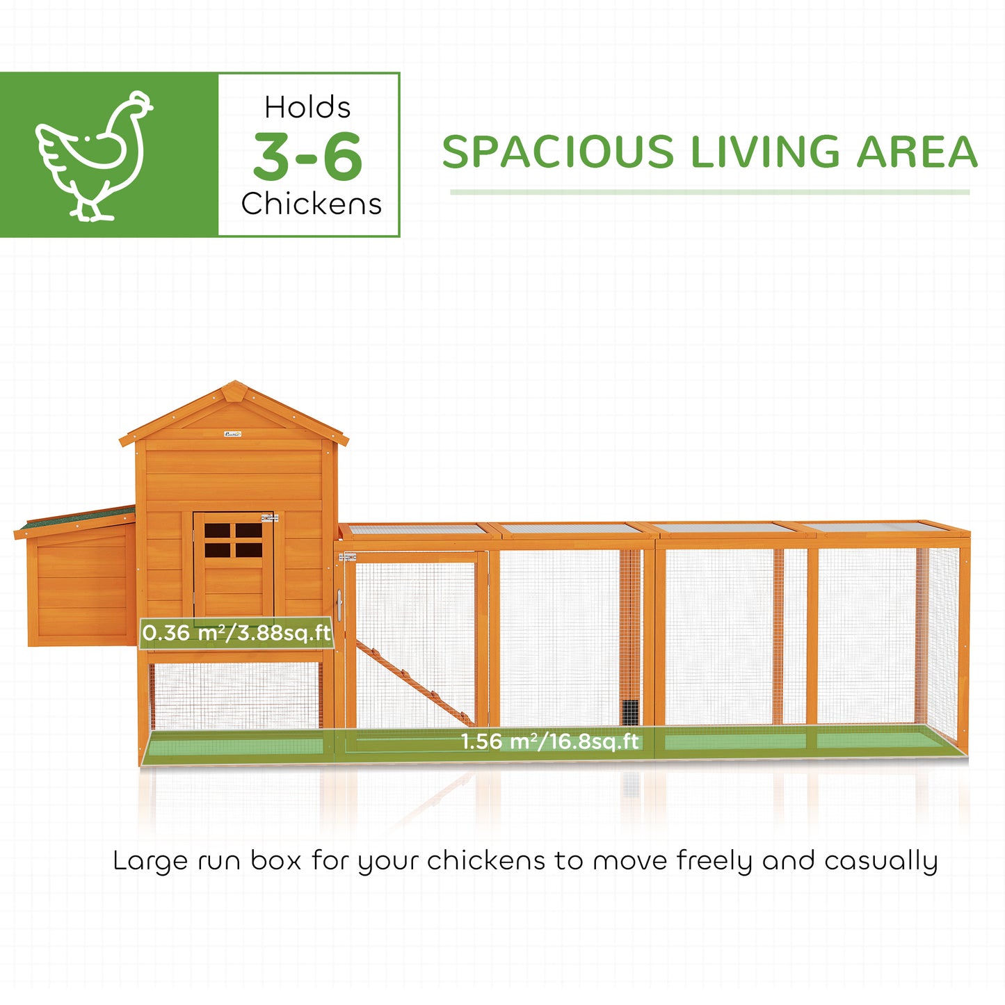 PawHut Extra Large Run Included Chicken Coop with Removable Tray Orange