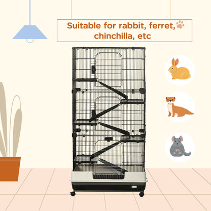 PawHut 6-tier Platform Rolling Small Animal Rabbit Cage with a Large Living Space, Black