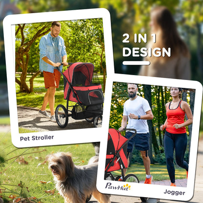 PawHut Pet Stroller for Small Dogs and Medium Dogs with Adjustable Canopy, Safety Tether, Storage Basket, Red