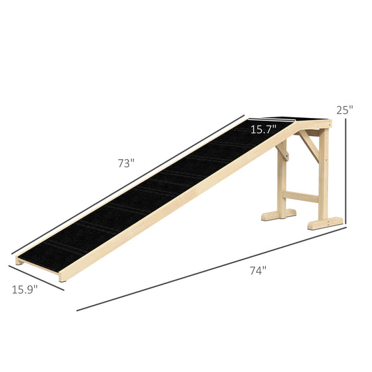 PawHut Dog Ramp for Bed, Pet Ramp for Dogs with Non-Slip Carpet and Top Platform, 74" x 16" x 25", Natural
