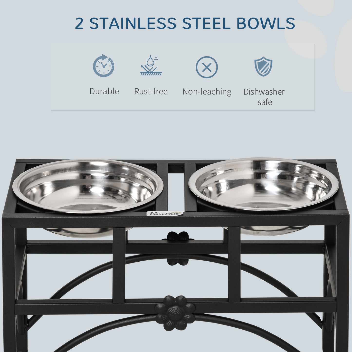 PawHut 17" Double Stainless Steel Heavy Duty Dog Food Bowl Elevated Pet Feeding Station