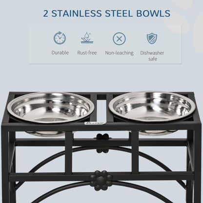 PawHut 17" Double Stainless Steel Heavy Duty Dog Food Bowl Elevated Pet Feeding Station
