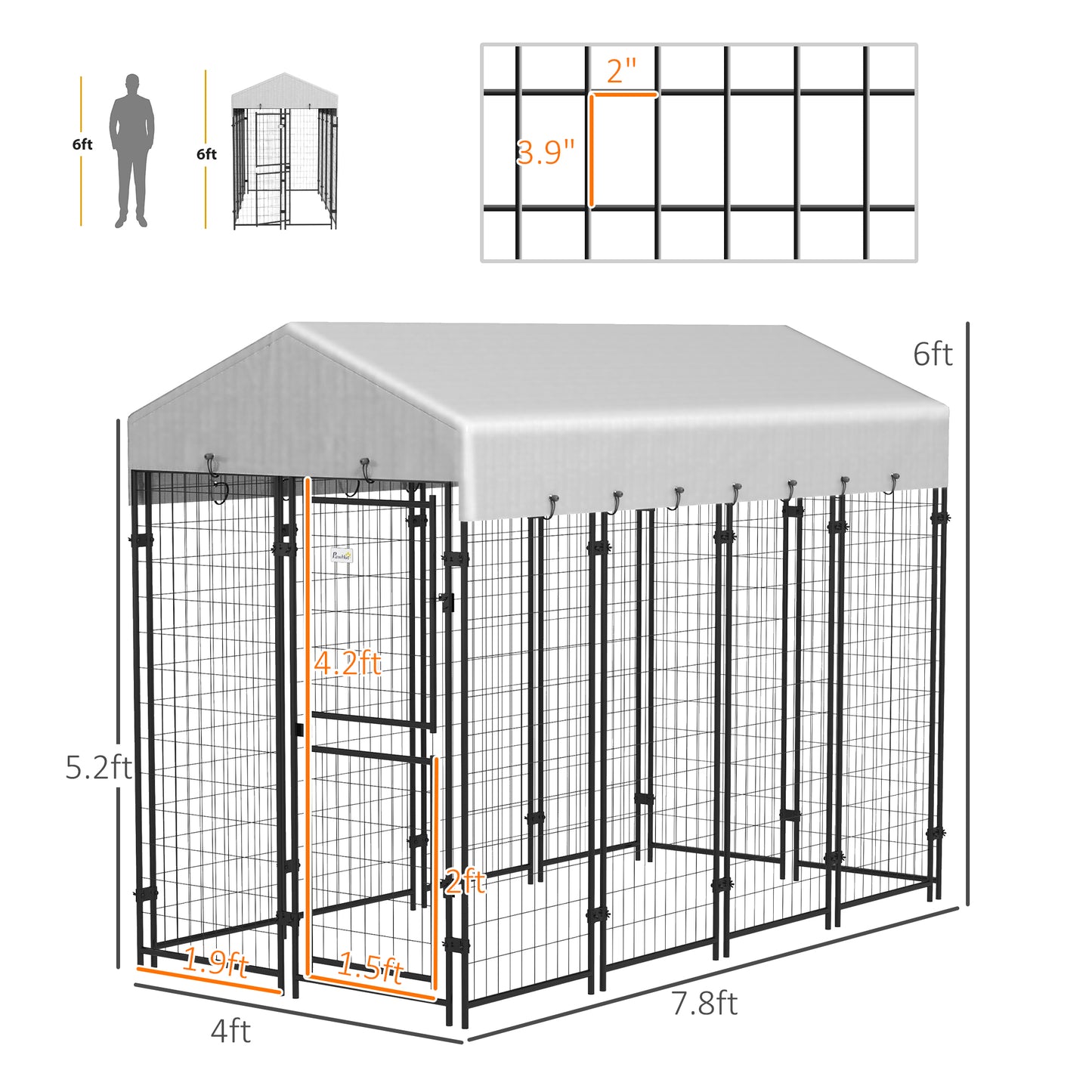 PawHut 7.8' x 4' x 6' Outdoor Dog Kennel with Waterproof Canopy, Large Door
