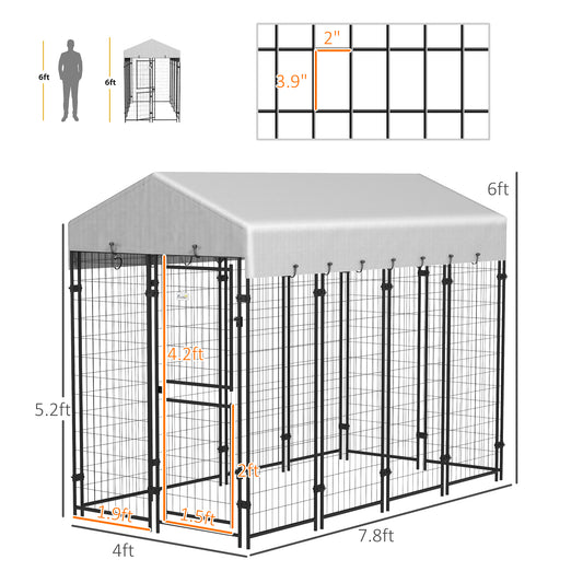 PawHut 7.8' x 4' x 6' Outdoor Dog Kennel with Waterproof Canopy, Large Door