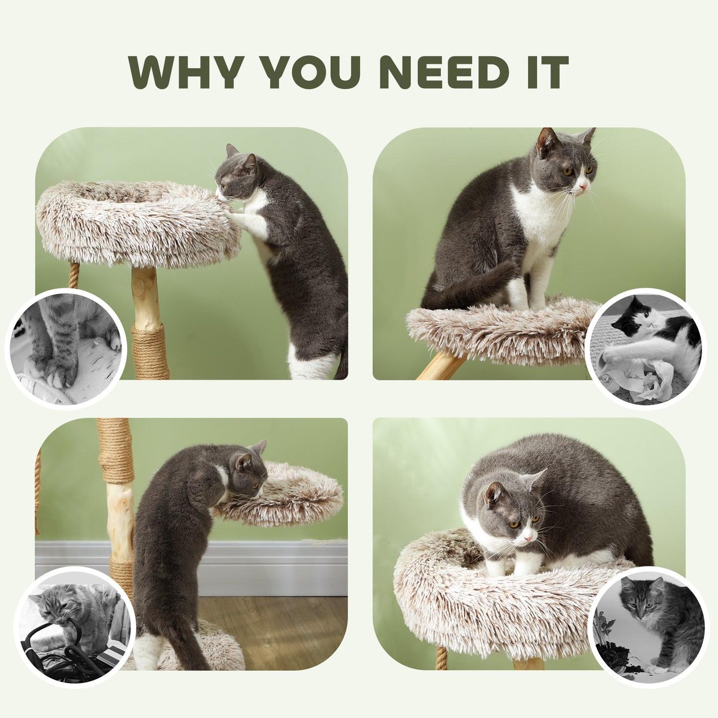 PawHut 35 Inch Modern Cat Tree for Indoor Adult Cats with Wooden Scratching Posts, Cat Bed & Rope Cat Toy, Brown