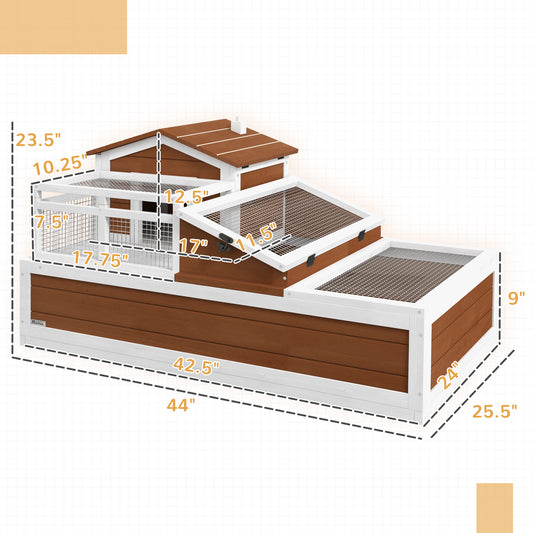 PawHut 3-Room Tortoise Habitat House w/ Balcony & 2 Stories, 44" x 25.5" x 25", Coffee